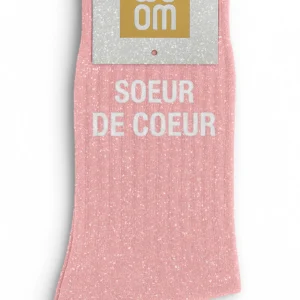 Chaussettes à Paillettes "Soeur de coeur" Rose - Taille 36-40