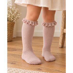 Chaussettes hautes à bordure dentelle – Condor "Rose ancien"