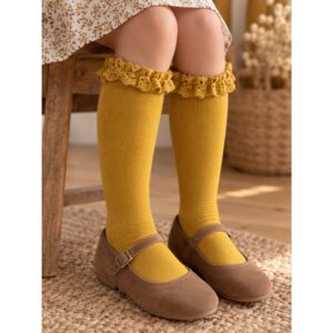 Chaussettes hautes à bordure dentelle – Condor "Moutarde"