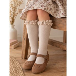 Chaussettes hautes à bordure dentelle – Condor "Beige"