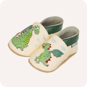 Chaussons bébé cuir souple – Lait et Miel "Dragons"