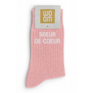 Chaussettes à Paillettes "Soeur de coeur" Rose - Taille 36-40