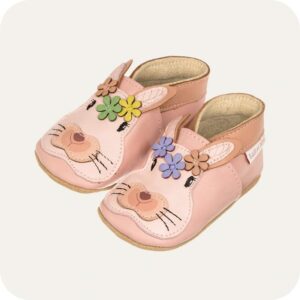 Chaussons bébé cuir souple – Lait et Miel "Lapine"